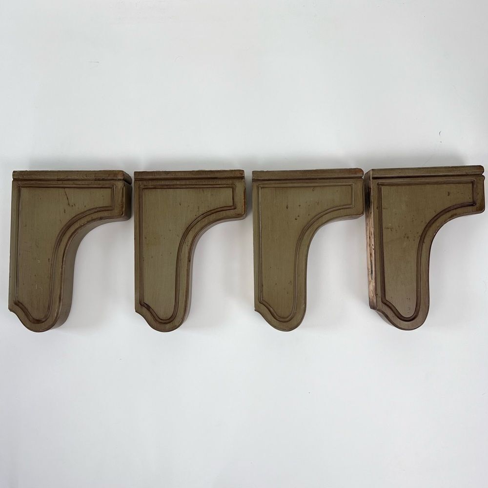 Decorative Wood Wall Corbels Set Of 4 Weathered Green Finish Shelf Rod Holder